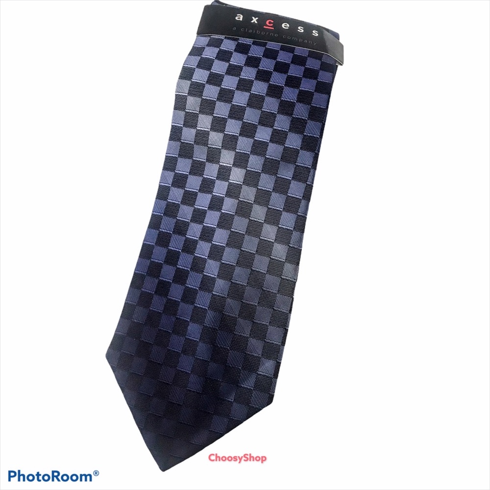 Silk Tie NWT AXCESS Blue Black Variegated Checked